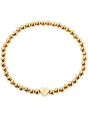 Personalized Gold Beaded Bracelet with Heart Initial Charm | 18K Plated